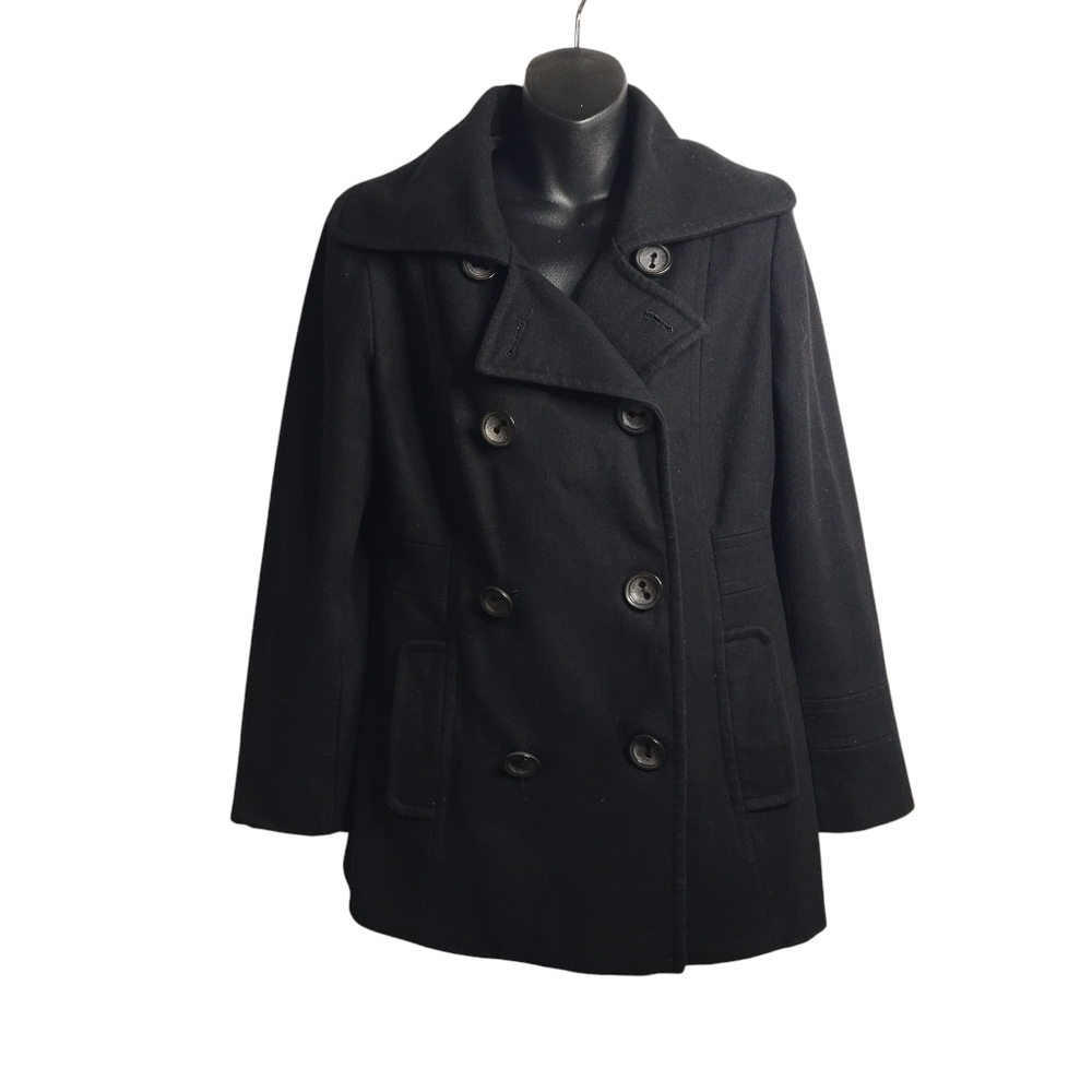 Calvin Klein Women Size 6 Black Wool Blend Pea Coat Button Double Breasted